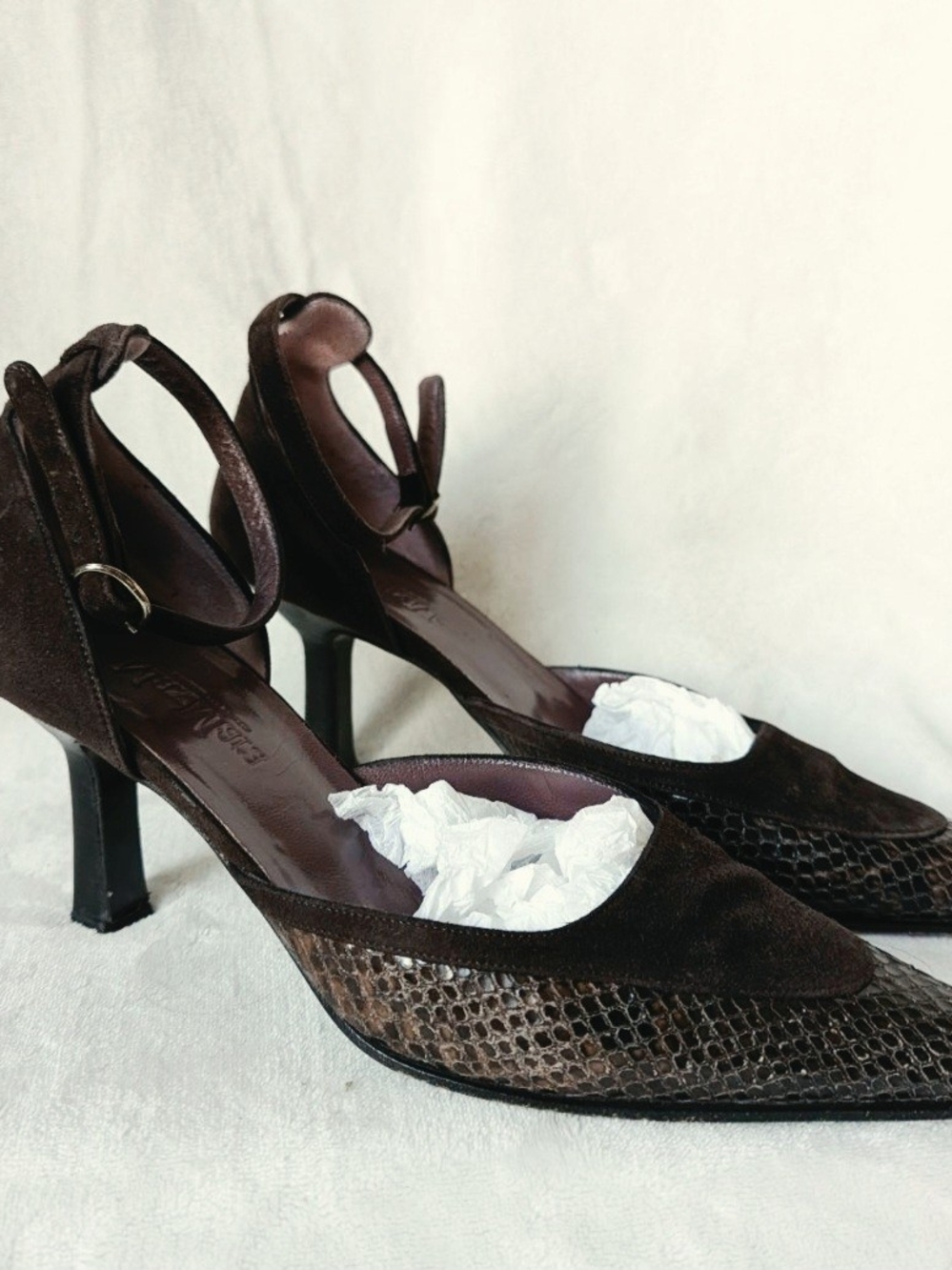 ✨ Max Mara Italian Luxury Suede & Reptile Embossed Slingback Pumps ✨